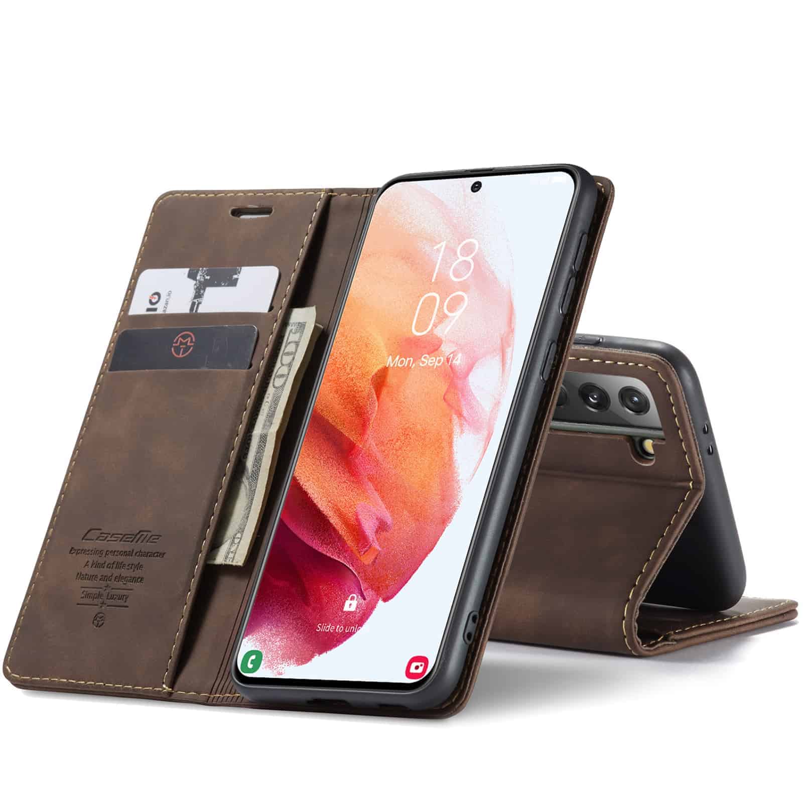 Caseme retro Boekmodel Samsung S21 Plus - Donkerbruin