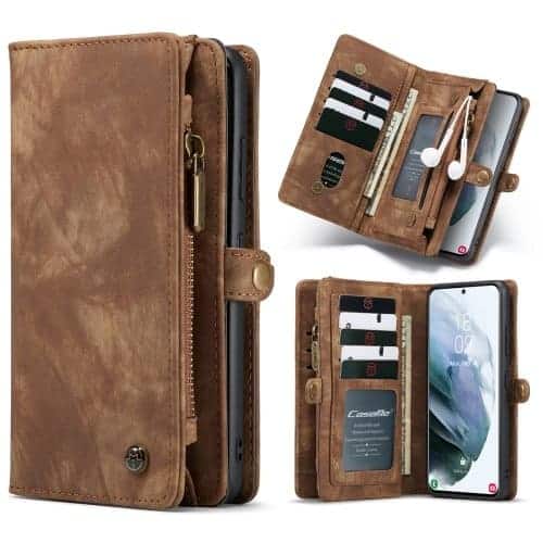 CaseMe Vintage Wallet Hoesje Samsung Galaxy S21 Ultra - Bruin 1
