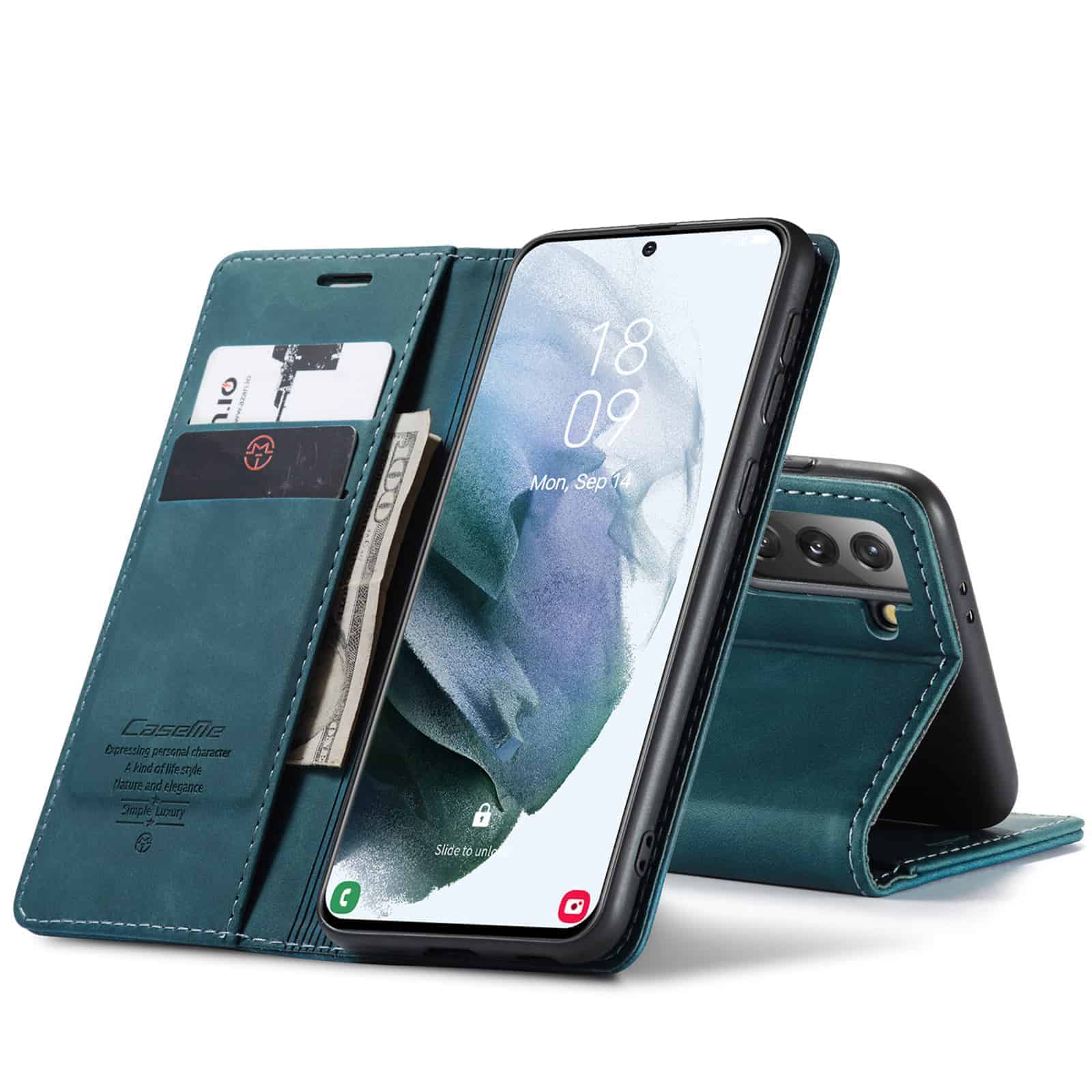 CaseMe Retro Bookcase Hoesje Samsung Galaxy S21 - Blauw 1
