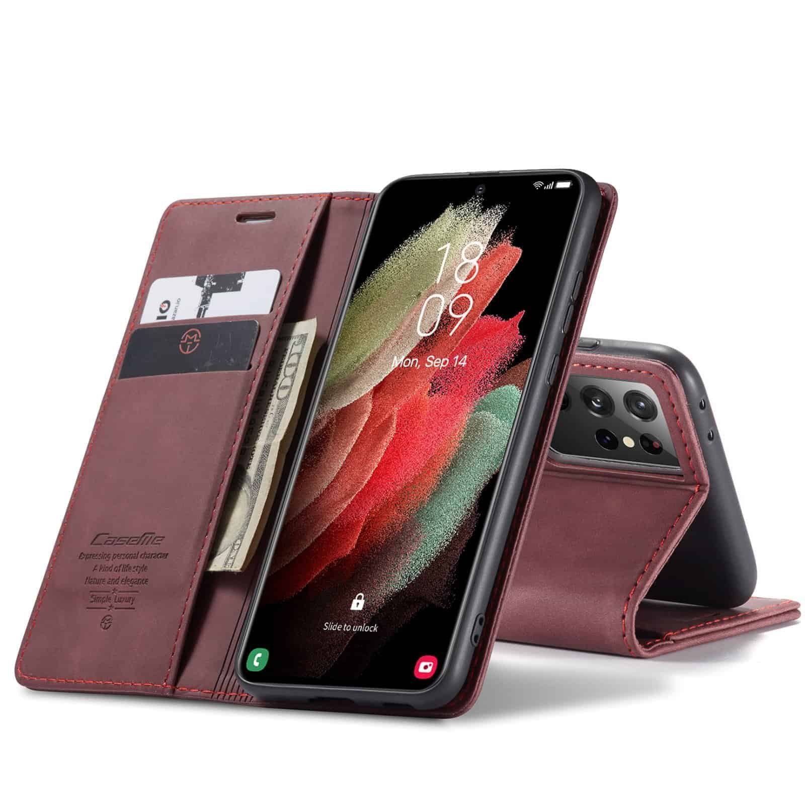 CaseMe Retro Bookcase Hoesje Samsung Galaxy S21 Ultra - Paars 1