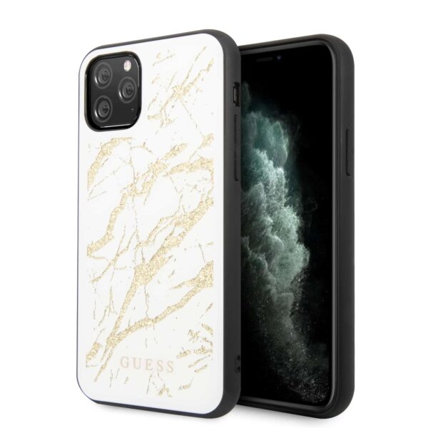 GUESS Marble Glass Backcover Hoesje iPhone 11 Pro Max - Wit v1