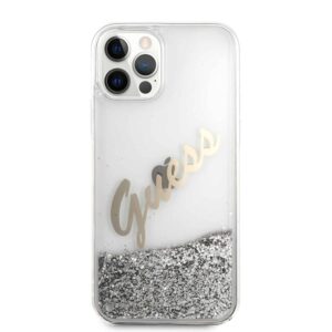 GUESS Liquid Glitter Vintage Backcover Hoesje iPhone 12 Pro Max - Zilver 3