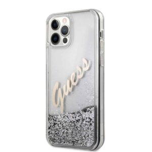 GUESS Liquid Glitter Vintage Backcover Hoesje iPhone 12 Pro Max - Zilver 2