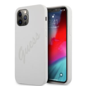GUESS Silicone Vintage Achterkantje iPhone 12 / 12 Pro – Grijs