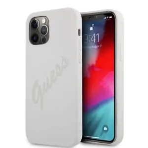GUESS Silicone Vintage Achterkantje iPhone 12 / 12 Pro – Grijs
