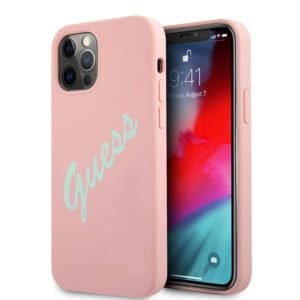 GUESS Silicone Vintage Back Cover iPhone 12 / 12 Pro – Roze