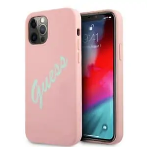 GUESS Silicone Vintage Back Cover iPhone 12 / 12 Pro – Roze