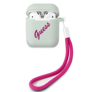 GUESS Vintage Siliconen AirPods 1 & AirPods 2 Luxe Cover – Mint Groen
