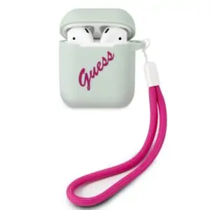 GUESS Vintage Siliconen AirPods 1 & AirPods 2 Luxe Cover – Mint Groen