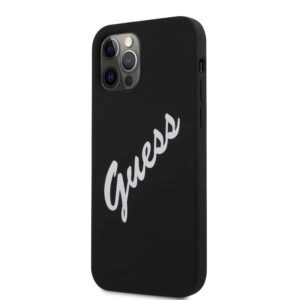 GUESS Silicone Vintage Backcover Hoesje iPhone 12 Pro Max - Zwart 2