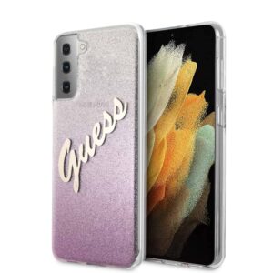 GUESS Glitter Vintage Backcover Hoesje Samsung Galaxy S21 - Roze 1