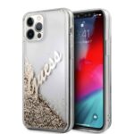 variatie Guess Liquid Glitter vintage Achterkant Hoesje iPhone 12 Pro – 12 – Goud