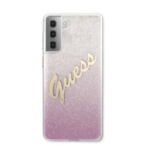 GUESS Glitter Vintage Backcover Hoesje Samsung Galaxy S21 - Roze 3