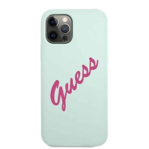 GUESS Silicone Vintage Backcover Hoesje iPhone 12 Pro Max - Mint Groen 3