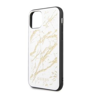 GUESS Marble Glass Backcover Hoesje iPhone 11 Pro Max - Wit v3