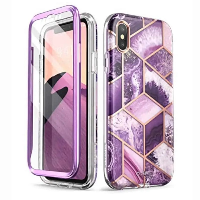 COSMO 360° Backcover Hoesje Met Screen Protector iPhone XS - Marble Amethhhh