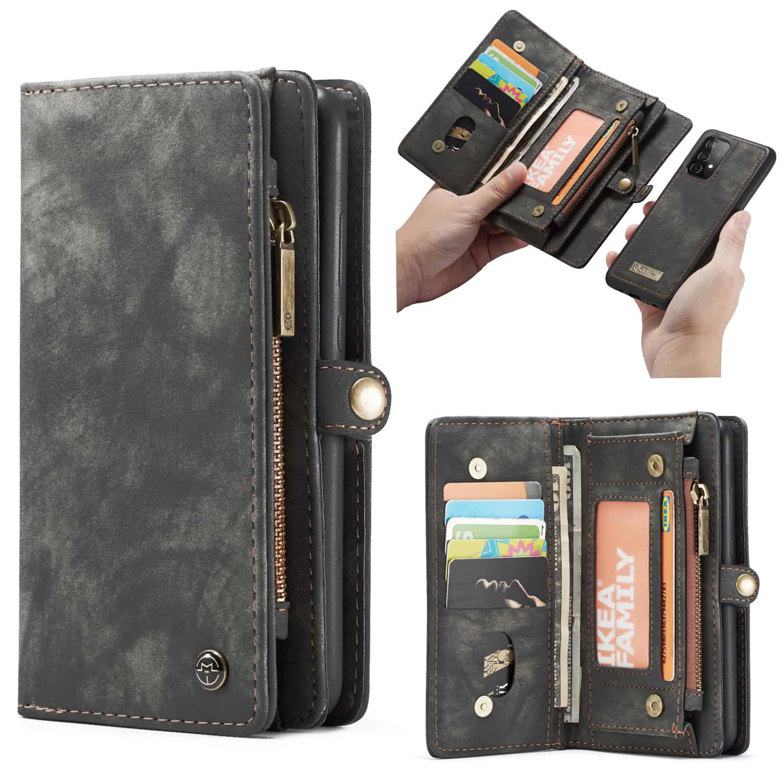 Caseme vintage Wallet Hoesje Samsung A72 - Zwart