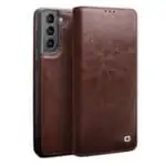 variatie Qialino Genuine Leather Book Smartphonehoesje Samsung Galaxy S21 – Bruin