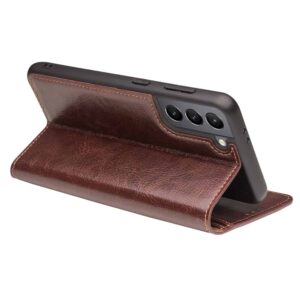 Qialino Luxe Genuine Leather Book Smartphonehoesje Samsung Galaxy S21 - Bruin 2