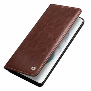 Qialino Luxe Genuine Leather Book Smartphonehoesje Samsung Galaxy S21 - Bruin 4