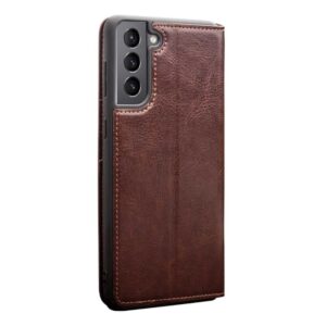 Qialino Luxe Genuine Leather Bookcase Hoesje Samsung Galaxy S21 Plus - Bruin 5