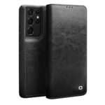 variatie Qialino Genuine Leather Hoesje Samsung S21 Ultra – Zwart