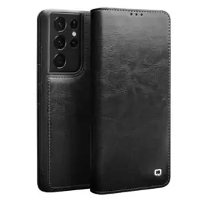 Qialino Genuine Leather Hoesje Samsung S21 Ultra – Zwart
