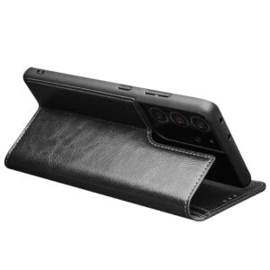 Qialino Luxe Genuine Leather Bookcase Hoesje Samsung Galaxy S21 Ultra - Zwart 2