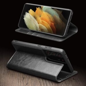 Qialino Luxe Genuine Leather Bookcase Hoesje Samsung Galaxy S21 Ultra - Zwart 7