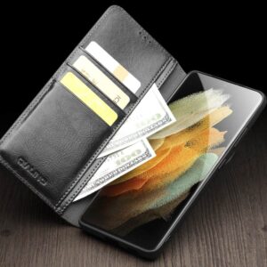 Qialino Luxe Genuine Leather Bookcase Hoesje Samsung Galaxy S21 Ultra - Zwart 8