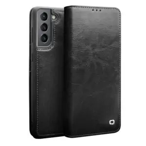 Qialino Genuine Leather Boekmodel Samsung S21 Plus – Zwart