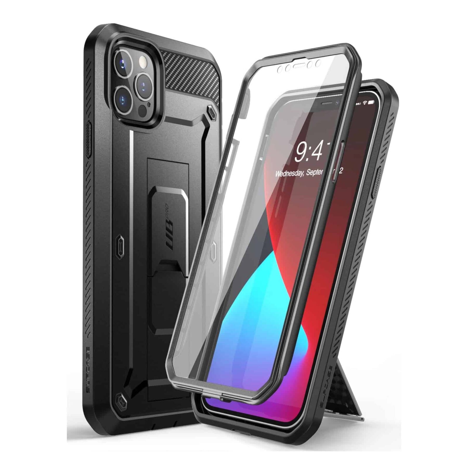 SUPCASE 360° Back Cover Telefoonhoesje Met Screen Protector iPhone 12 en 12 Pro - Zwartt 1