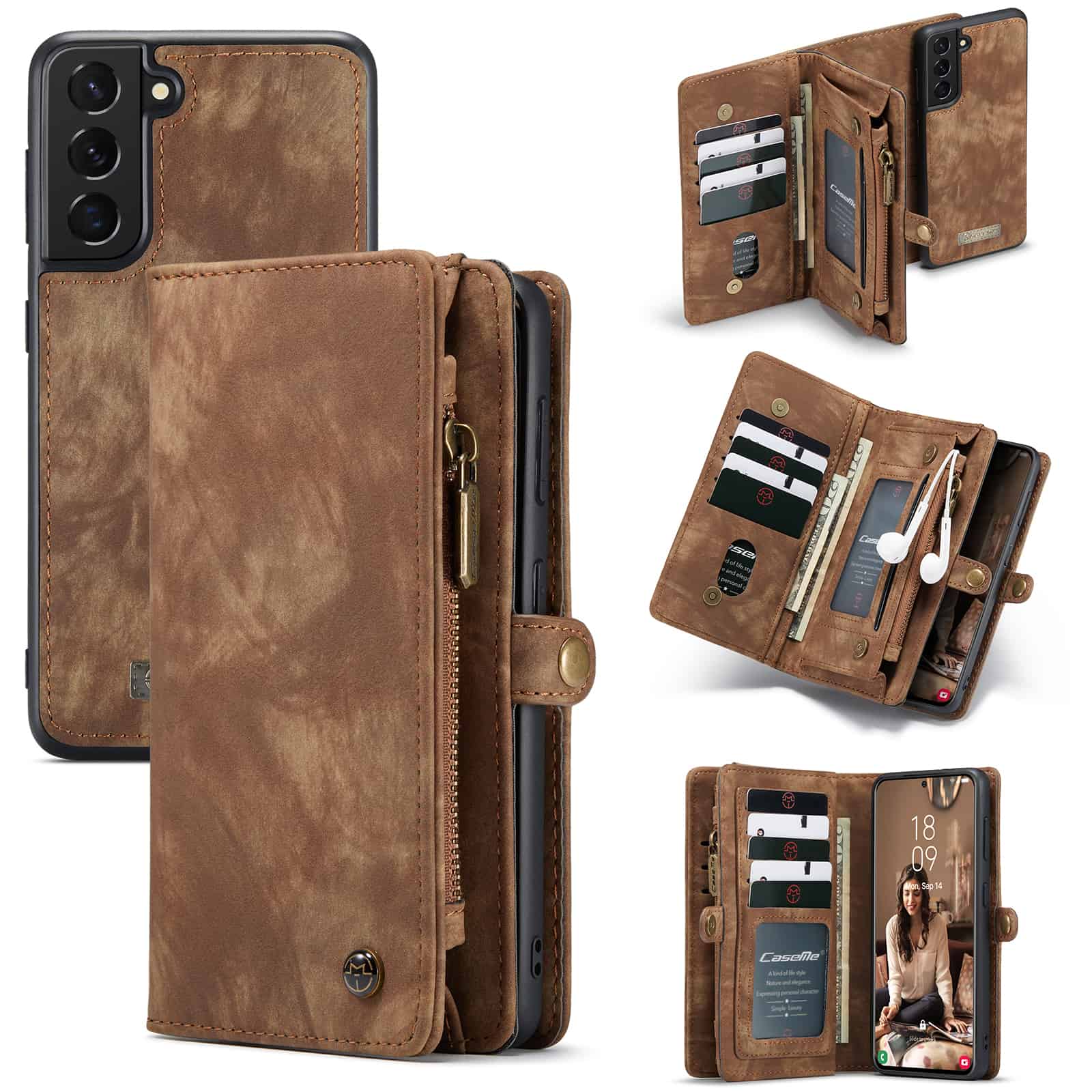 Caseme Vintage Wallet Case Samsung Galaxy S21 FE (Fan Edition) - Bruin 1