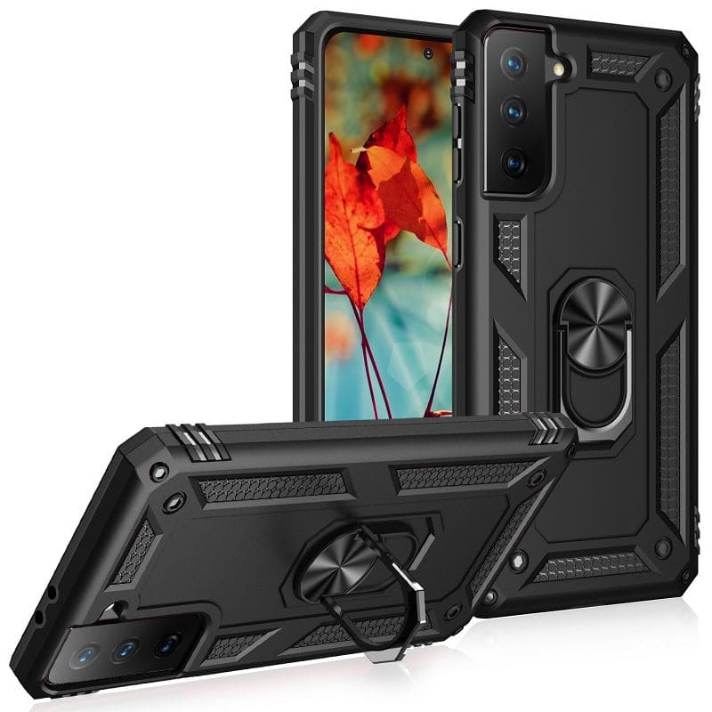 Anti-Shock Backcover Hoesje met Ringhouder Samsung Galaxy S21 FE - Zwart