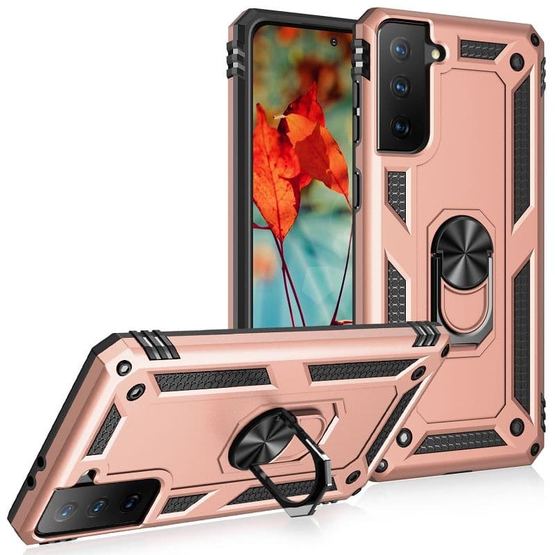 Anti-Shock Ringhouder Backcover Samsung Galaxy S21 FE - Rosegoud