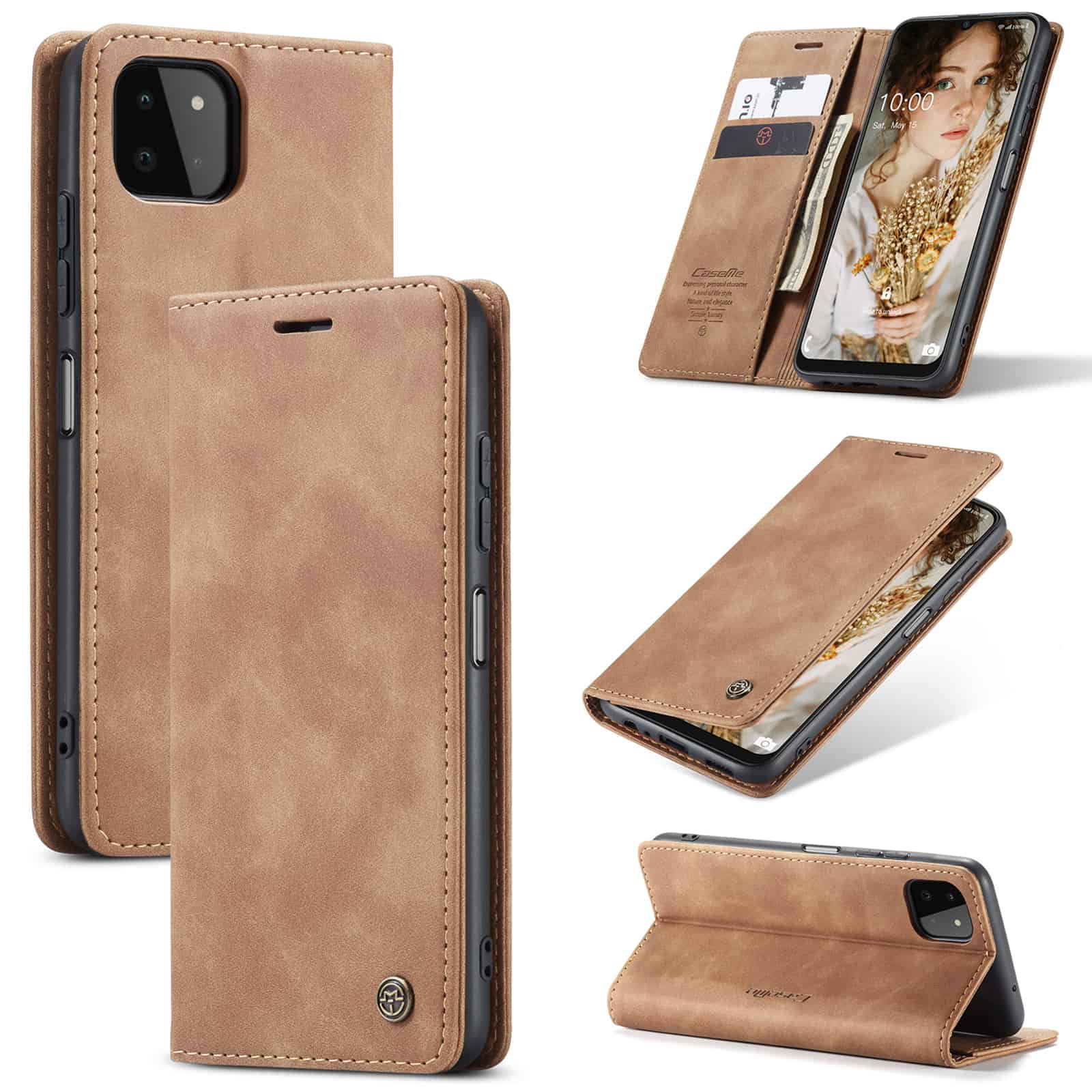 Caseme retro Bookcover Samsung Galaxy A22 5G - Bruin