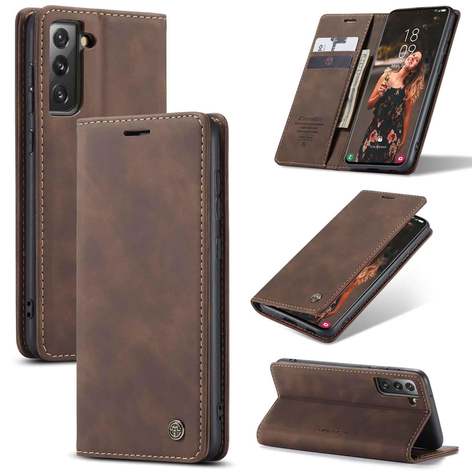 Caseme retro Cover Samsung S21 FE Koffie Bruin