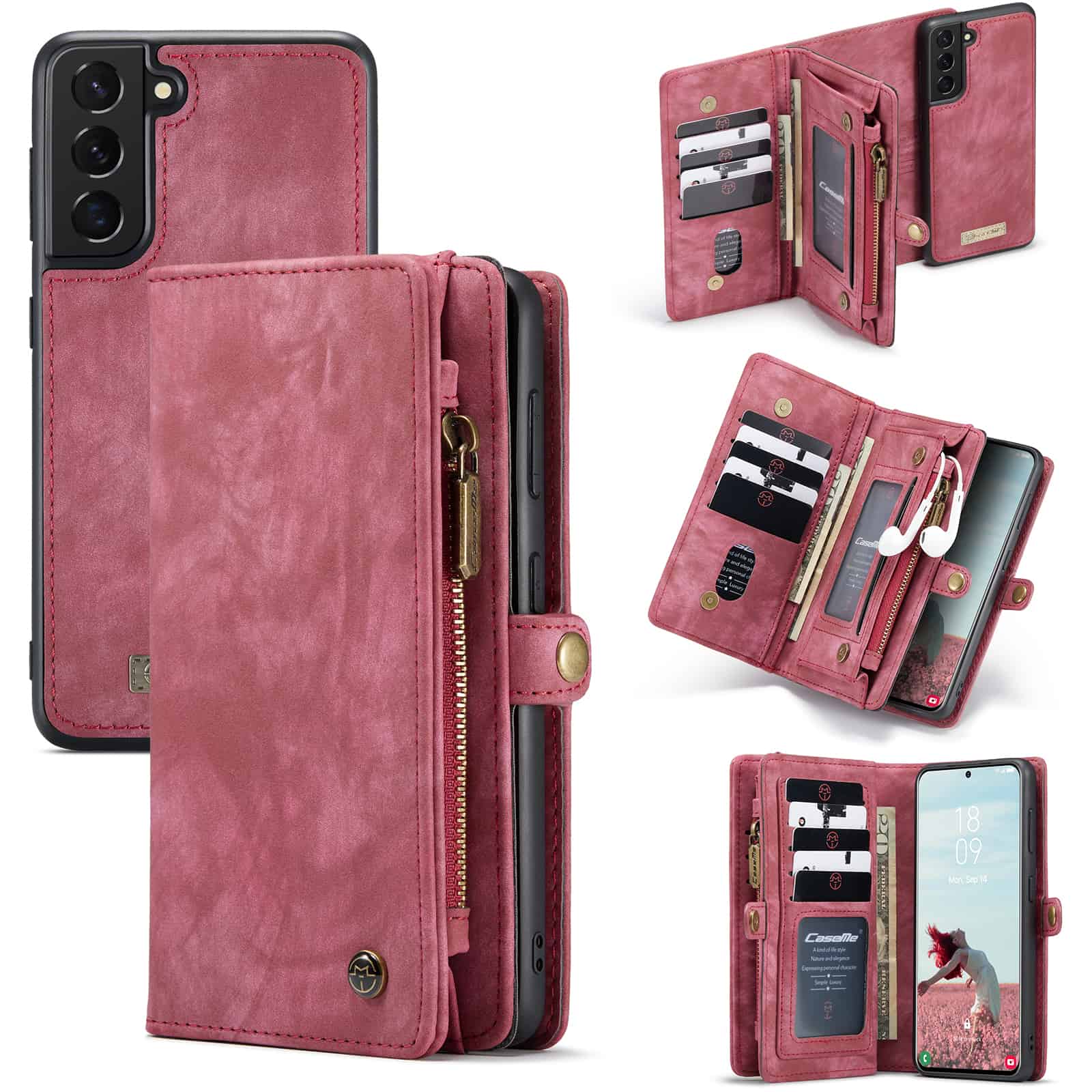 Caseme vintage Portemonnee Smartphonehoesje Samsung S21 FE - Rood