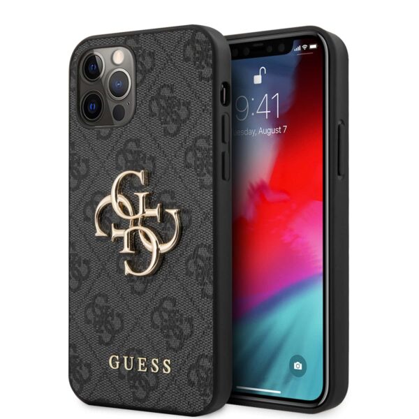 GUESS Golden Logo Backcover Hoesje iPhone 12 Pro Max - Grey 1