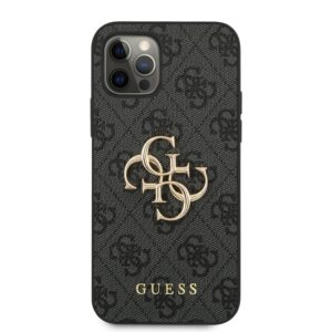 GUESS Golden Logo Backcover Hoesje iPhone 12 Pro Max - Grey 3