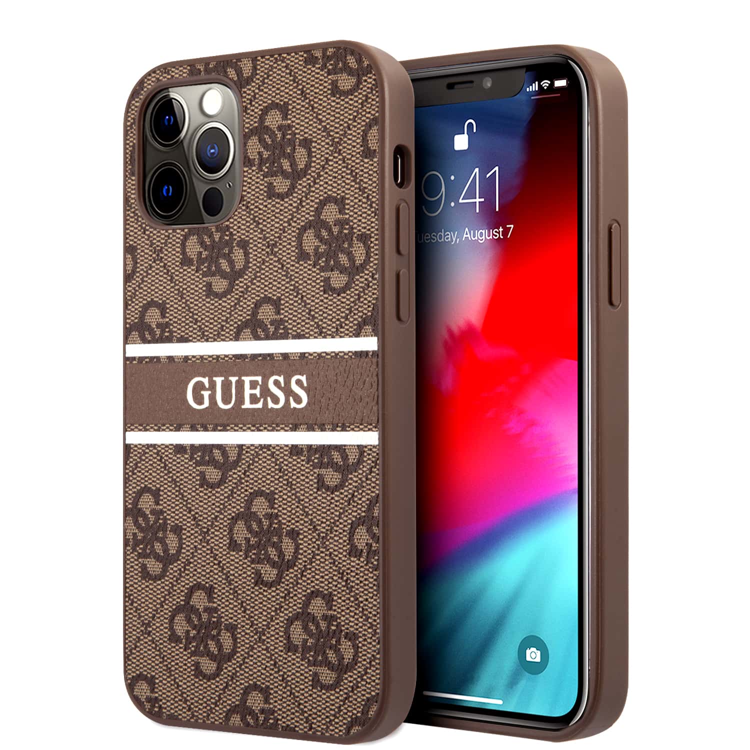 GUESS Logo Stripe Backover hoesje iPhone 12 12 Pro - Bruin 1