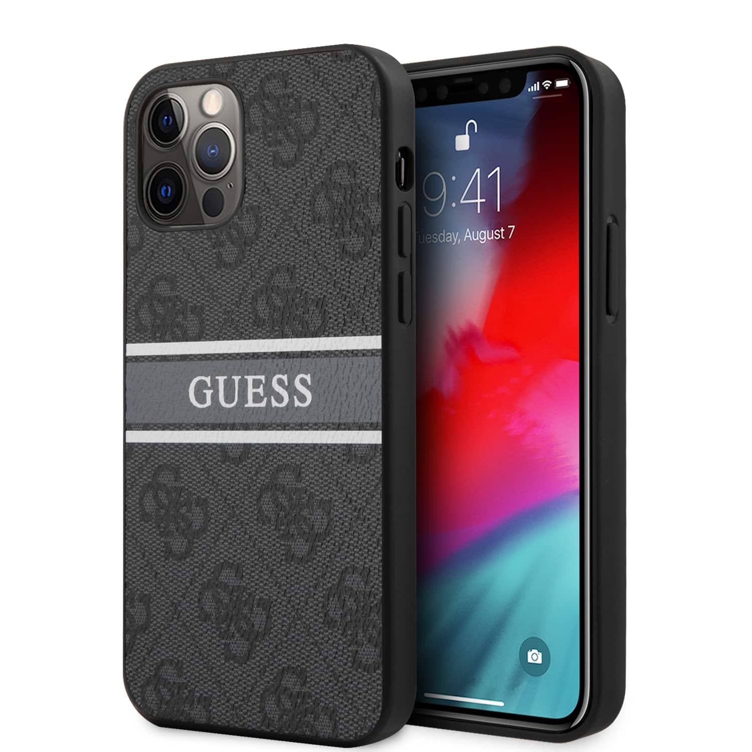 GUESS Logo Stripe Telefoonhoesje iPhone 12 12 Pro - Grijs 1