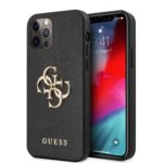 variatie GUESS Saffiano Logo iPhone 12 Pro Max Hoesje – Zwart
