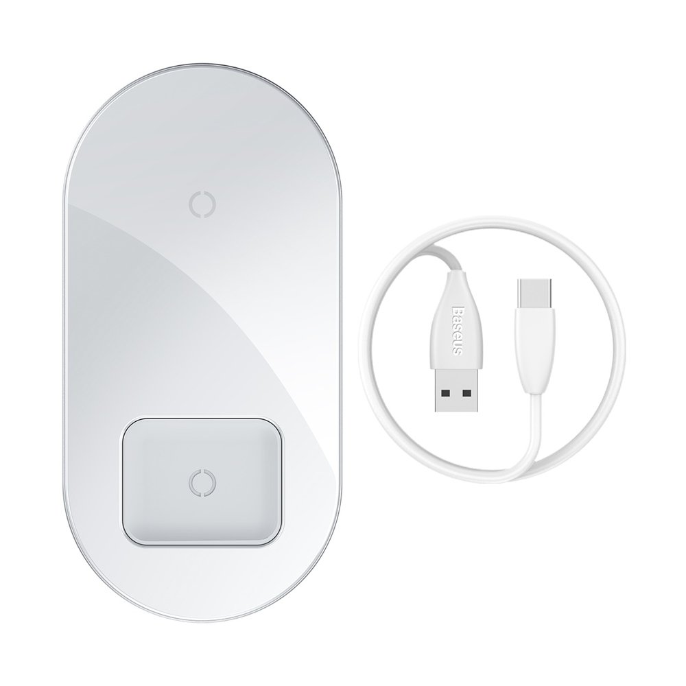 Baseus Simple Pro 2in1 15W Wireless Charger Smartphone en AirPods - Wit 1