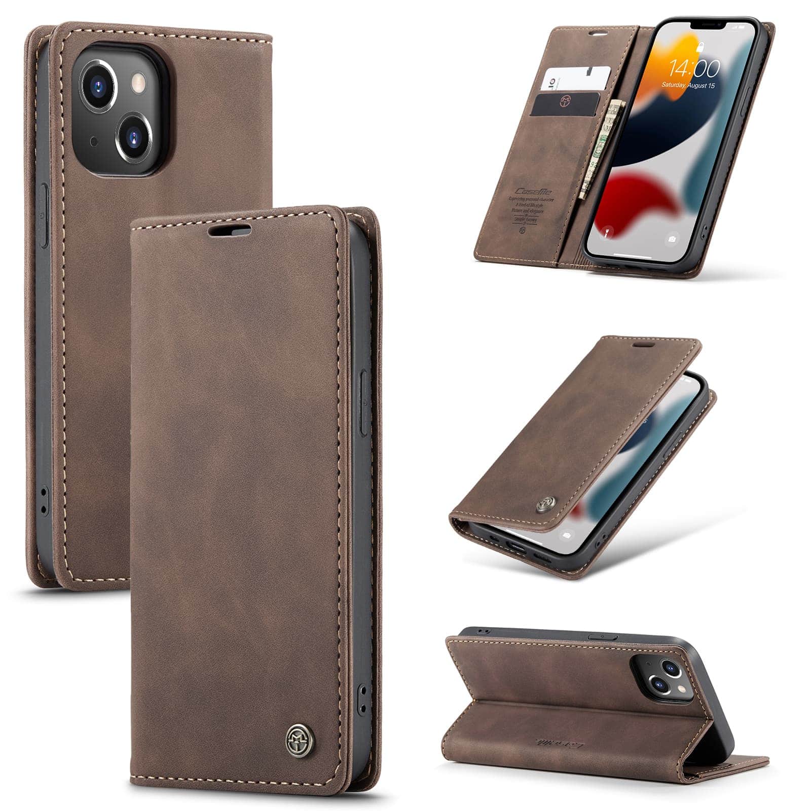 Caseme Retro Bookcase iPhone 13 - Donkerbruin 1