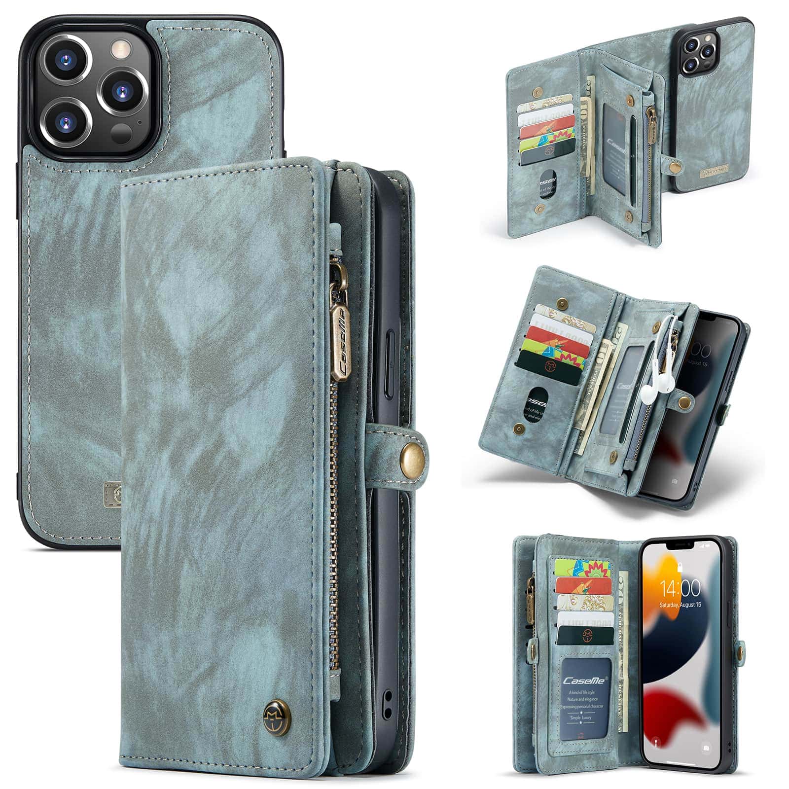 Caseme vintage Portemonnee Hoesje iPhone 13 Pro Max - Blauw