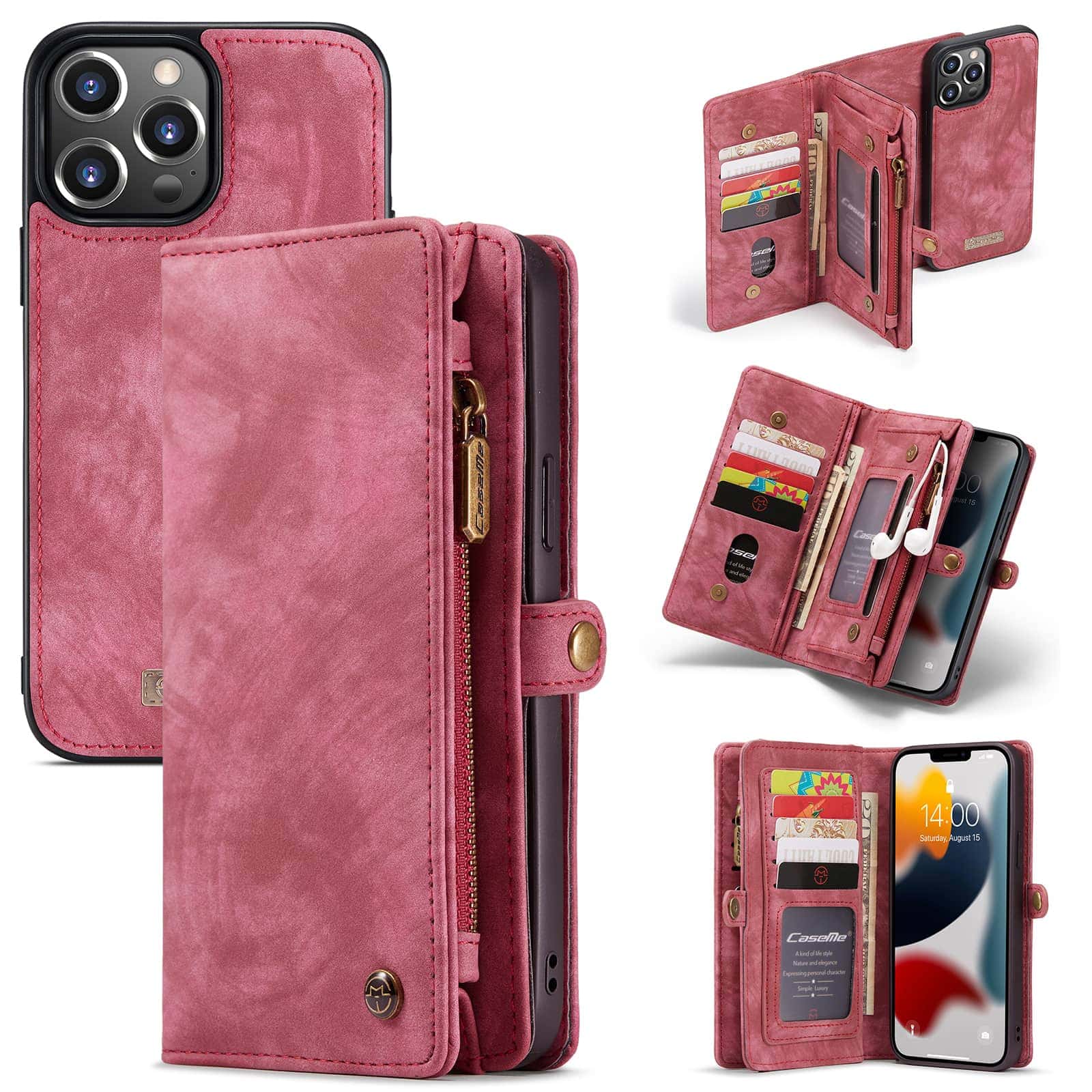 Caseme vintage Portemonnee Hoesje iPhone 13 Pro - Rood