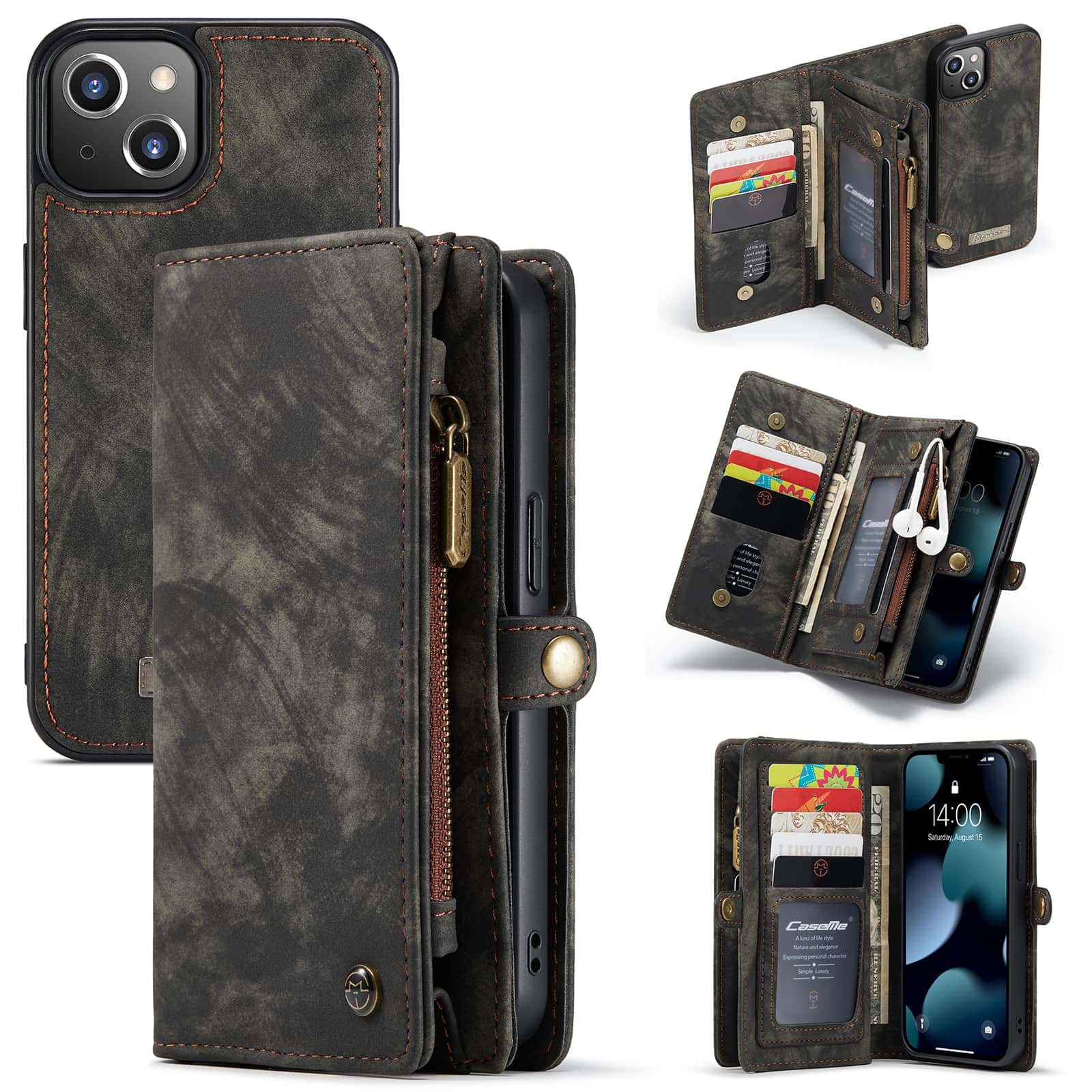 Caseme Vintage Portemonnee Hoesje iPhone 13 - Zwart 1
