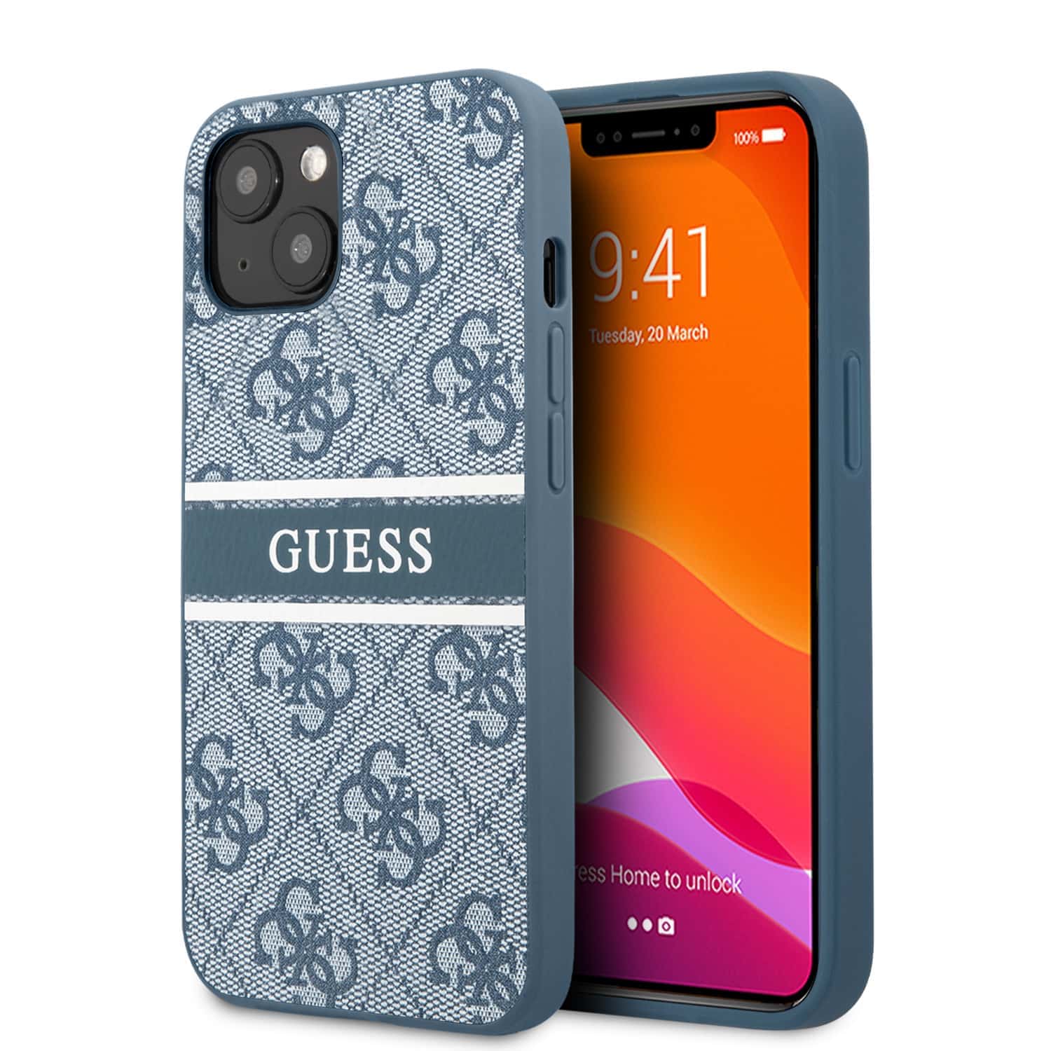 GUESS 4G Stripe Logo Backcover Hoesje iPhone 13 - Blauw 1