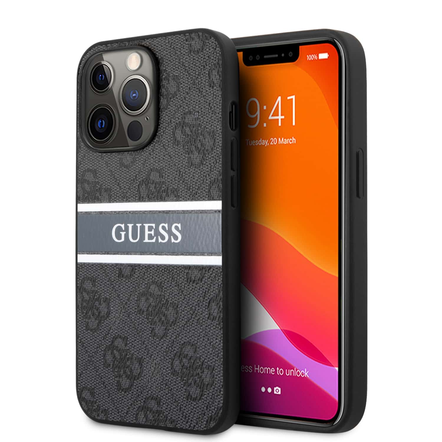 Guess 4G Stripe Logo Backcover Hoesje iPhone 13 Pro - Grijs